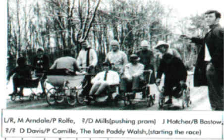 An early Windlesham Pram Race, with competitors lined up at the start